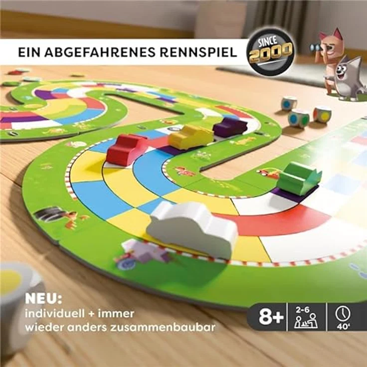 HABA Monza, Rasantes Brettspiel und Auto-Rennspiel für Kinder ab 5 Jahren, mit 6 bunten Holzautos und Farbwürfeln – Bild 2