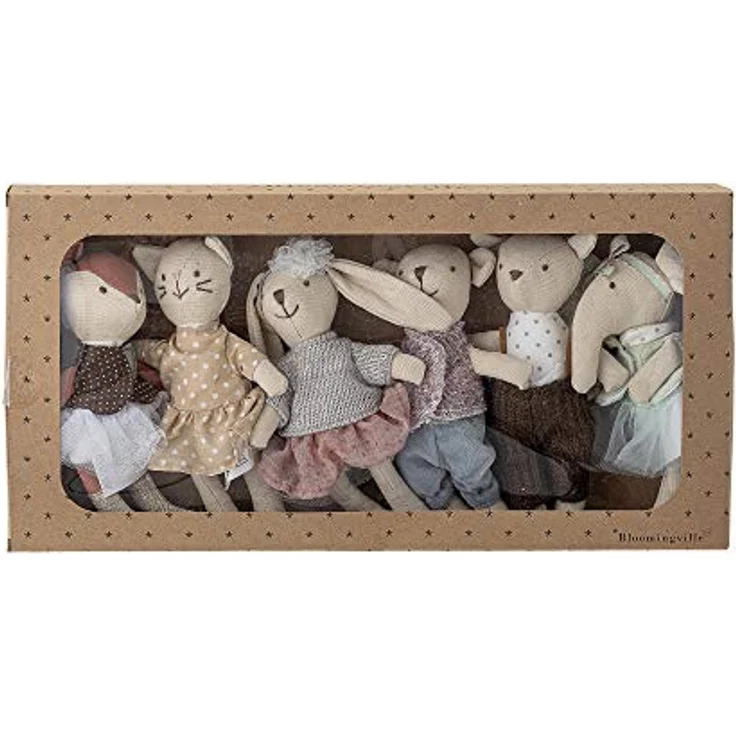 Bloomingville Plüschfigur Animal friends Doll, Stofftiere 6er Set, Plüschtier, Kuscheltier, Babyspielzeug, Stoffpuppen, ca. 16cm, Baumwolle, mehrfarbig – Bild 2