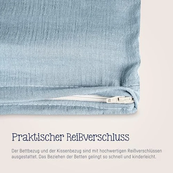 Julius Zöllner Bettwäsche Musselin Denim, 2-teiliges Kinderbettwäsche-Set 100x135 cm und 40x60 cm, schadstoffgeprüft, hautfreundlich und atmungsaktiv – Bild 3