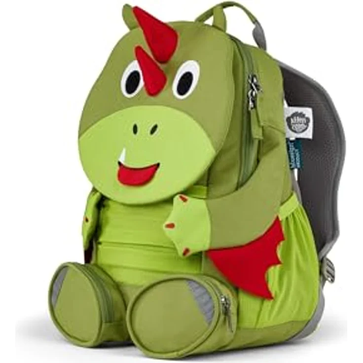 Affenzahn Kindergartentasche Drache, grün, mit gestickten Details, ziehbarer Namensschild-Zunge, höhenverstellbarem Brustgurt und recyceltem Material – Bild 2