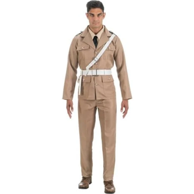 Chaks Kostüm Gendarme Saint-Tropez Herren, Jacke, falsches Hemd mit Krawatte, Hose mit Clips, Gürtel mit Holster, beige – Bild 1