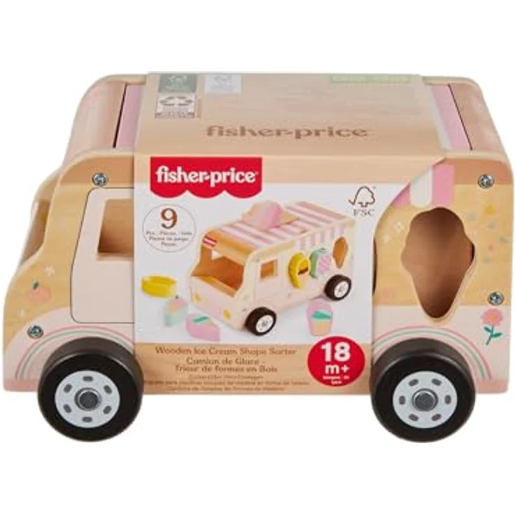 Fisher-Price® Eiscreme-Formensortierer, Steckspielzeug aus Holz mit abnehmbarem Deckel zur Förderung der Fein- und Grobmotorik – Bild 1