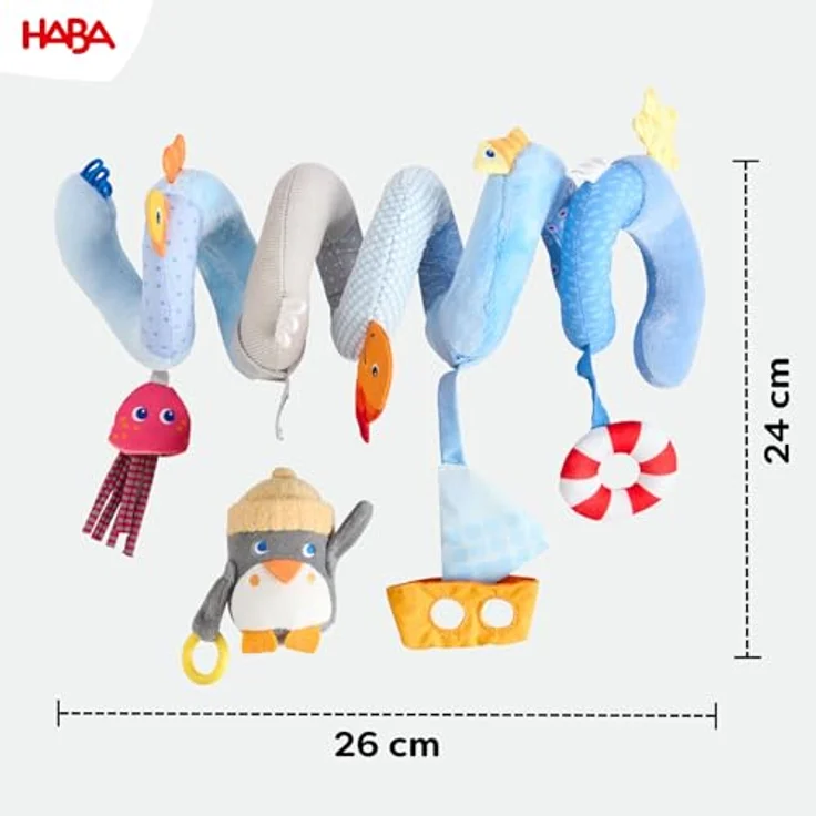 Haba Mobile Spirale Pinguin, Baby-Mobile mit Glöckchen, knisternden Stoffen und Spiegelfolie – Bild 6