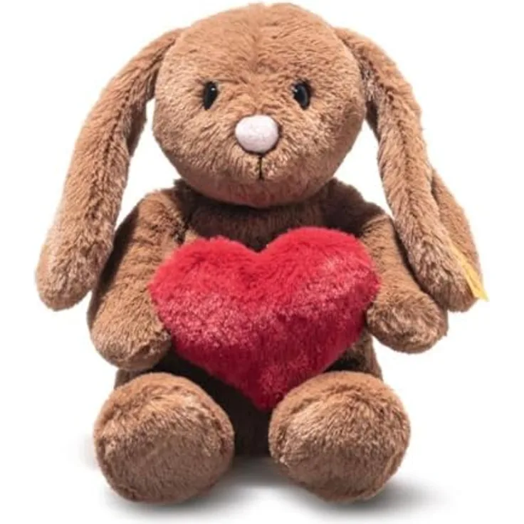 Steiff Hase Hoppie Love, Kuscheltier aus weichem Plüsch, braun, 16 cm mit Herz, maschinenwaschbar bis 30°C