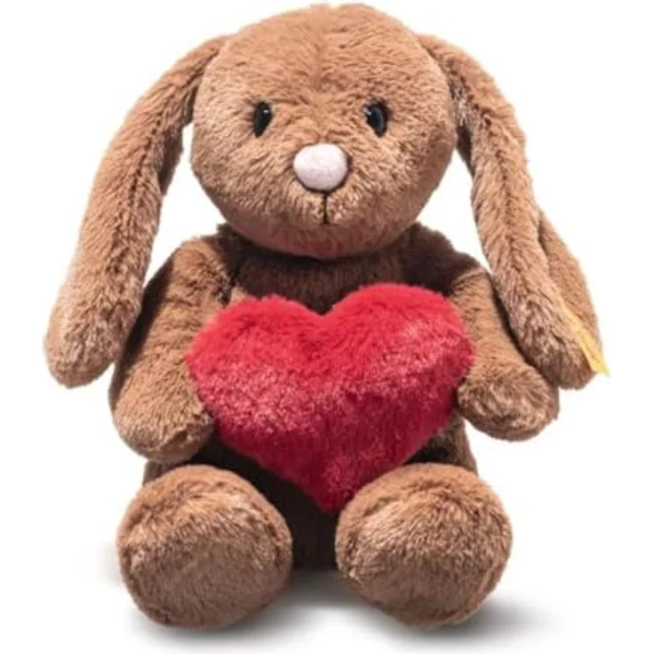 Steiff Hase Hoppie Love, Kuscheltier aus weichem Plüsch, braun, 16 cm mit Herz, maschinenwaschbar bis 30°C – Bild 1
