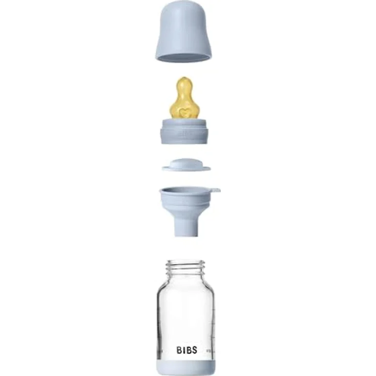 BIBS Baby Glasflasche 120ml, runder Sauger aus Naturkautschuklatex, vermindert Koliken, unterstützt das Stillen, Baby Blue – Bild 3