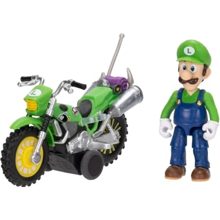 THE SUPER MARIO BROS. MOVIE Super Mario Galaxy – 6 cm Luigi Figur mit Rückziehmotorrad, 9 Gelenkpunkten, ab 3 Jahren