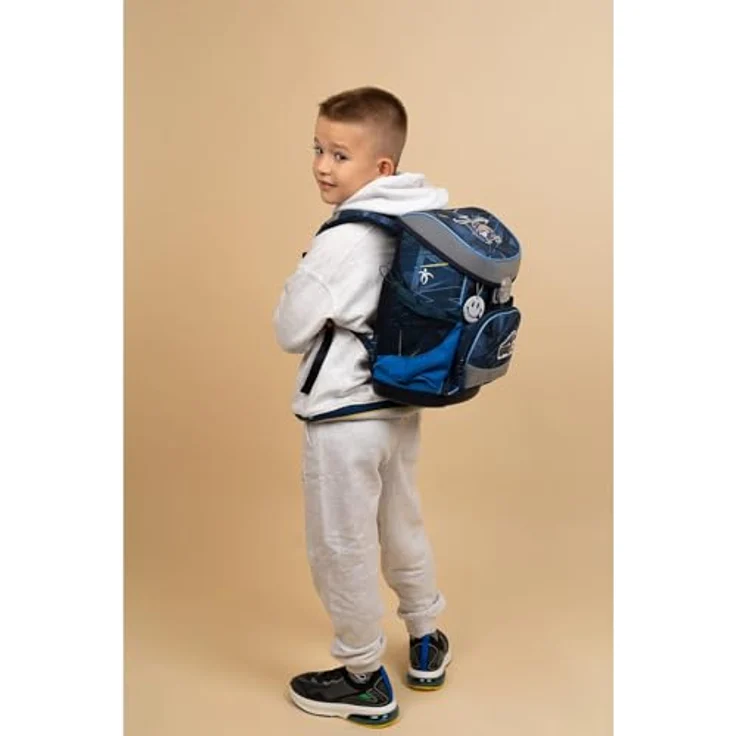 Belmil Mini-Fit Schulranzen Set 4-teilig (405-33/AG/S) (Police), leicht und ergonomisch, reflektierende Elemente, wasserdicht, blau – Bild 2