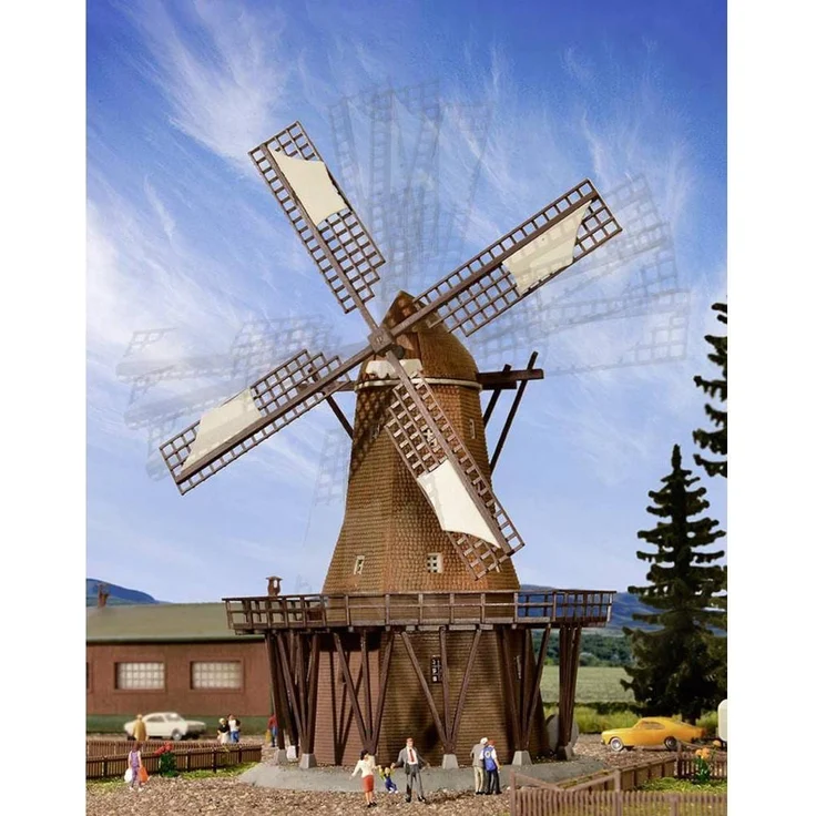 Kibri 37302 N Windmühle, Modellbau Zubehör mit drehenden Mühlenflügeln, Schindelplattenverkleidung