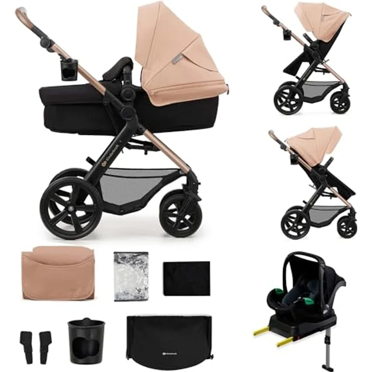 Kinderkraft MOOV 2, 4-in-1 Kombi-Kinderwagen-Set mit wendbarem Sitz & Wanne, Babyschale MINK PRO i-Size, Isofix-Base, Wickeltasche & Zubehör - Sand Beige, inklusive Gratis Mobilitätsgarantie – Bild 2
