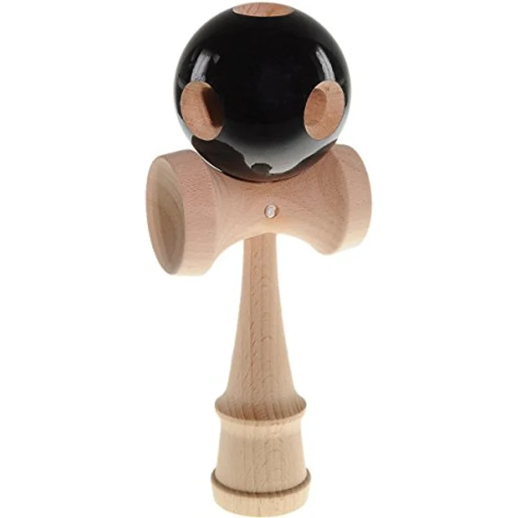 Ganzoo Kendama, Traditionelles jap. Spielzeug für Trickübungen, schwarz Beginner, 3 genormte Fangteller, verbessert Hand-Augen Koordination und Fokus – Bild 4