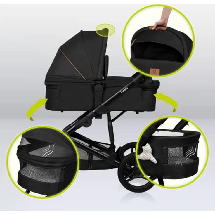 Lionelo Mari Tour 2-in-1 Kinderwagen bis 22kg mit Babywanne, geländegängige Räder, dreifache Dämpfung, XXL Verdeck - Blau – Bild 4
