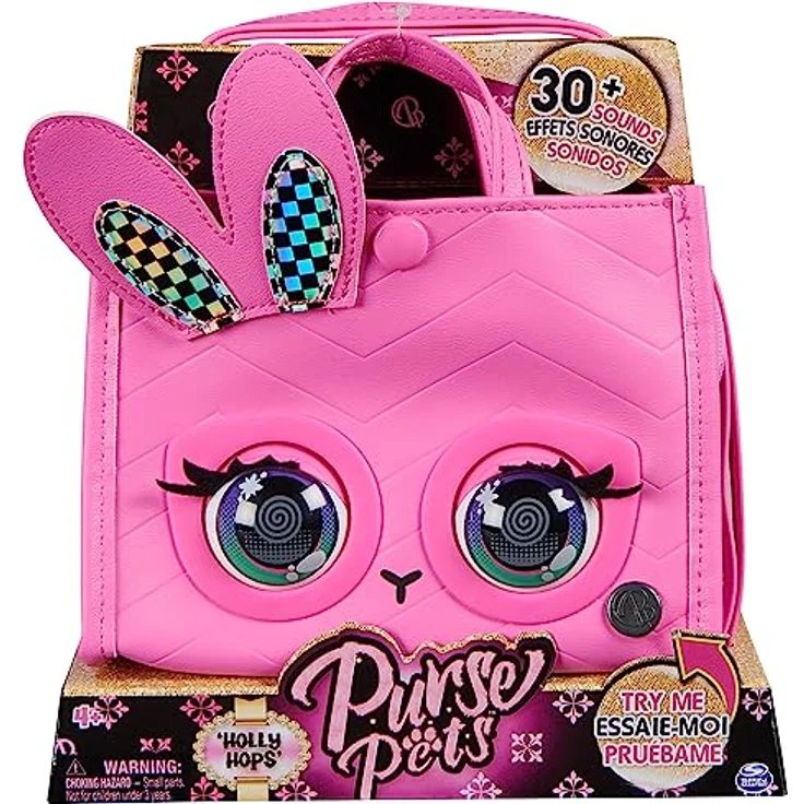 Purse Pets Totes Taschen Häschen Holly Hops - Interaktive Tiertasche mit 30+ Geräuschen, Reaktionen, Blinzeln und Musik, Umhängetasche und Spielzeug in einem, ab 4 Jahren, Pink – Bild 1