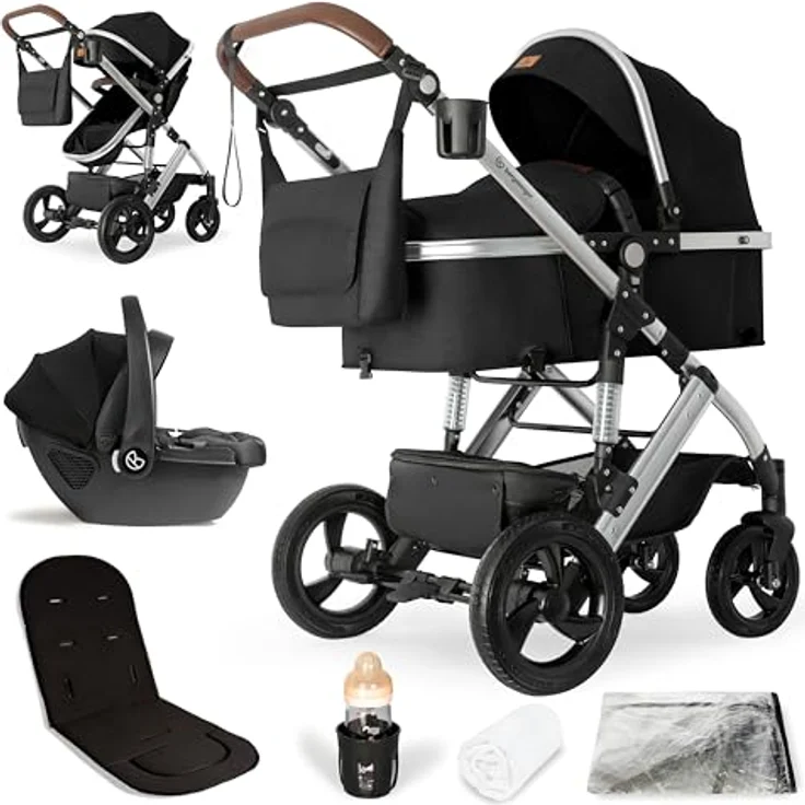 Bergsteiger Nizza 3 in 1 Kinderwagen, Kombikinderwagen Komplettset, Auto-Babyschale, Babywanne & Buggy Sportsitz inklusive, Isofix Station optional, grau – Bild 1