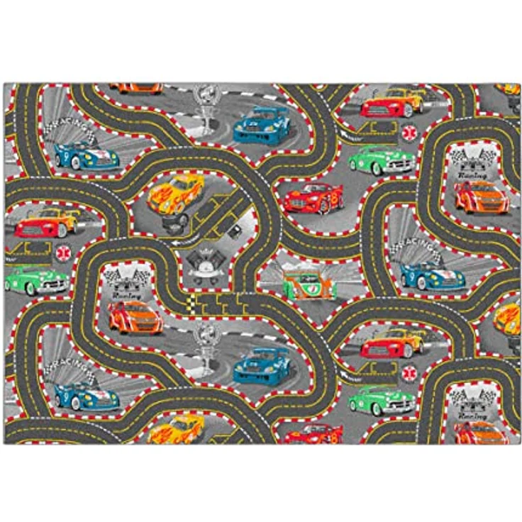 Carpet Studio Kinderteppich Racer, Spielteppich für Kinderzimmer 140x200cm, Antirutsch, 30°C waschbar, handgebunden, farbenfrohes Design – Bild 1
