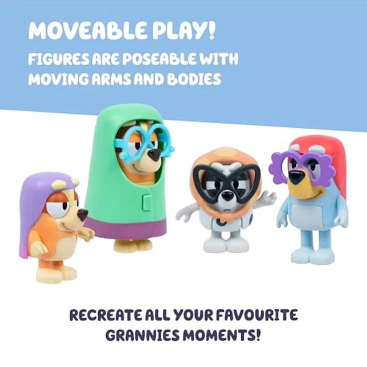 Bluey 4er-Figurenpackung „Hier kommen die Omis“, bewegliche Kinderspielzeuge mit Zubehör, 6-7,6 cm, inkl. Madge, Janet, Rita und Gladys – Bild 4