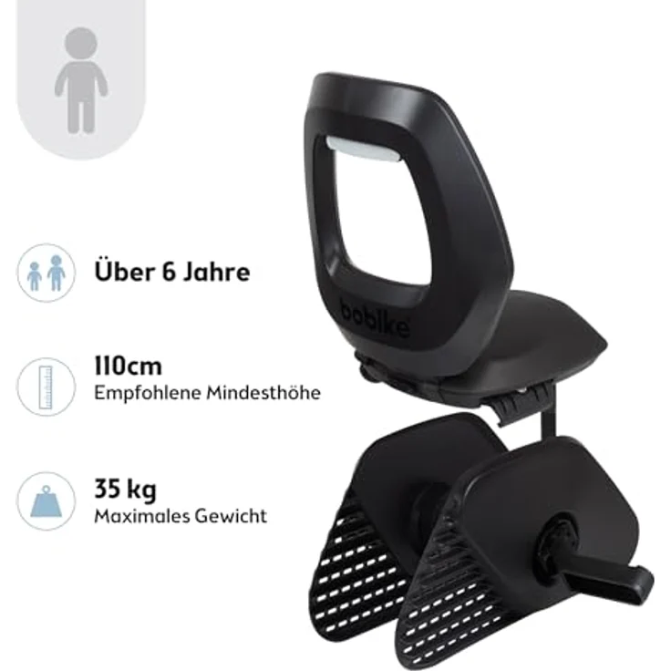 BOBIKE 8010600002 - Fahrradkinderrücksitz ONE JUNIOR für Fahrräder mit 26” bis 29” Laufrädern geeignet für Kinder mit Verankerung im Gepäckträgerin Farbe Schwarz/Dunkelgrau – Bild 6