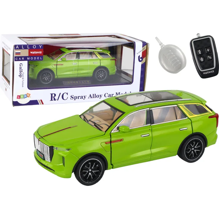 Lean Toys Aluminium-RC-Auto Modell 1:24 C, ferngesteuert in Grün mit realistischer Motorengeräusch- und Lichtfunktion