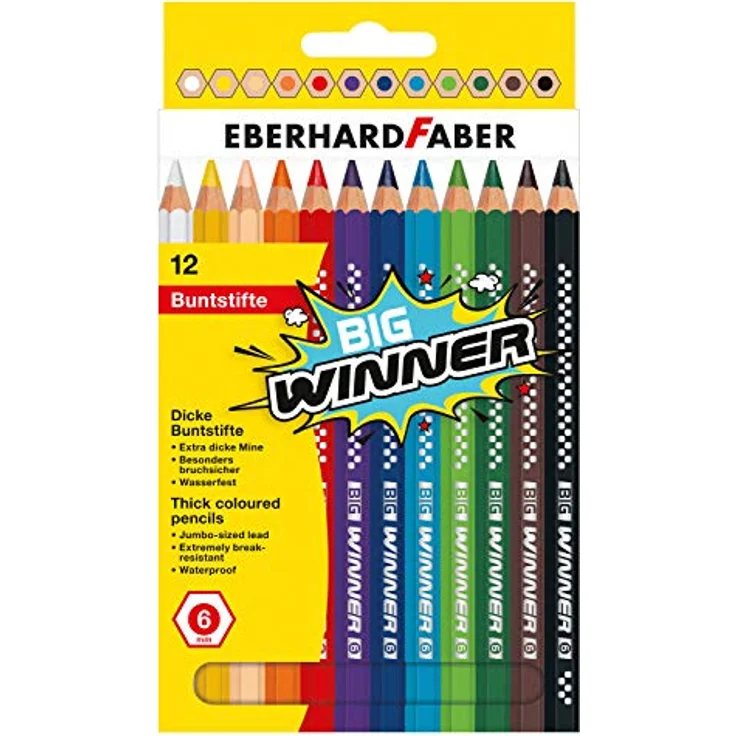 Eberhard Faber Big Winner Buntstifte (12 Stück) - Wasserfest, 6 mm Jumbo-Mine, extrem bruchfest – Bild 1