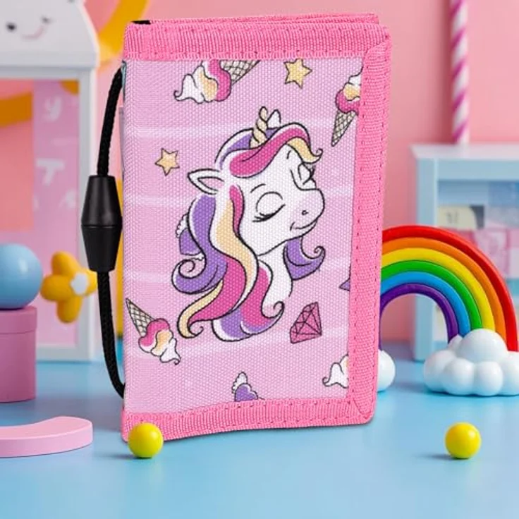 GADITIEK Brustbeutel Einhorn, Kinder Geldbeutel mit Schlüsselanhänger, multifunktionales Portemonnaie für Mädchen in Pastellfarben, 12x8cm, ideal für Geschenke – Bild 4