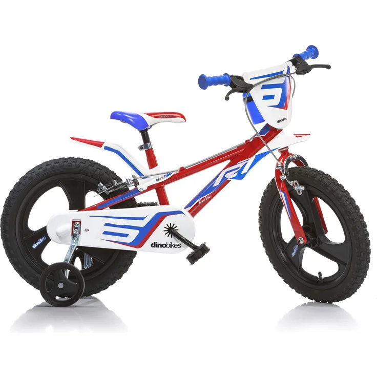 Dino Kinderfahrrad Mountainbike, 1 Gang, mit Stützrädern, Frontschild und coolen Schutzblechen, rot