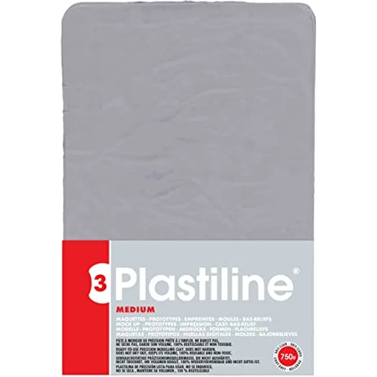 Herbin 7655T - Plastiline, 750g, Härte medium, ideal zum Modellieren, 100% wiederverwendbar, Hellgrau