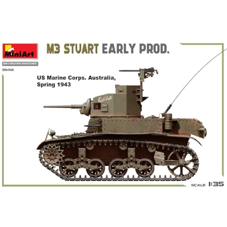 Other 1:35 M3 Stuart, Standmodell Panzer der frühen Produktionsreihe mit beweglichen Luken und 6 Varianten Decals – Bild 8