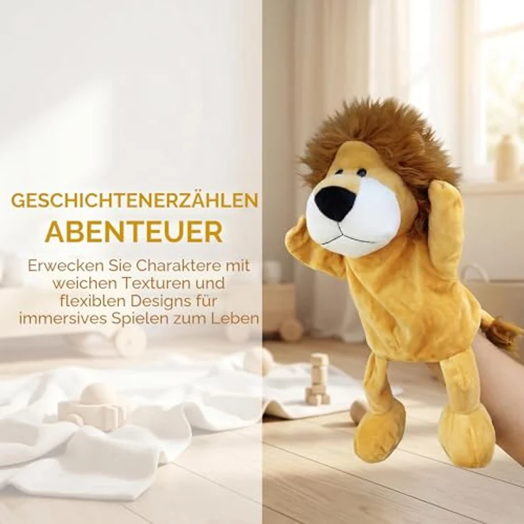 LOMTRATS Handpuppen für Kinder, Tierfamilienset mit Wolf, Tiger, Löwe und Affe, 30 cm, ideal für Geschichtenerzählen und Vorschule – Bild 3