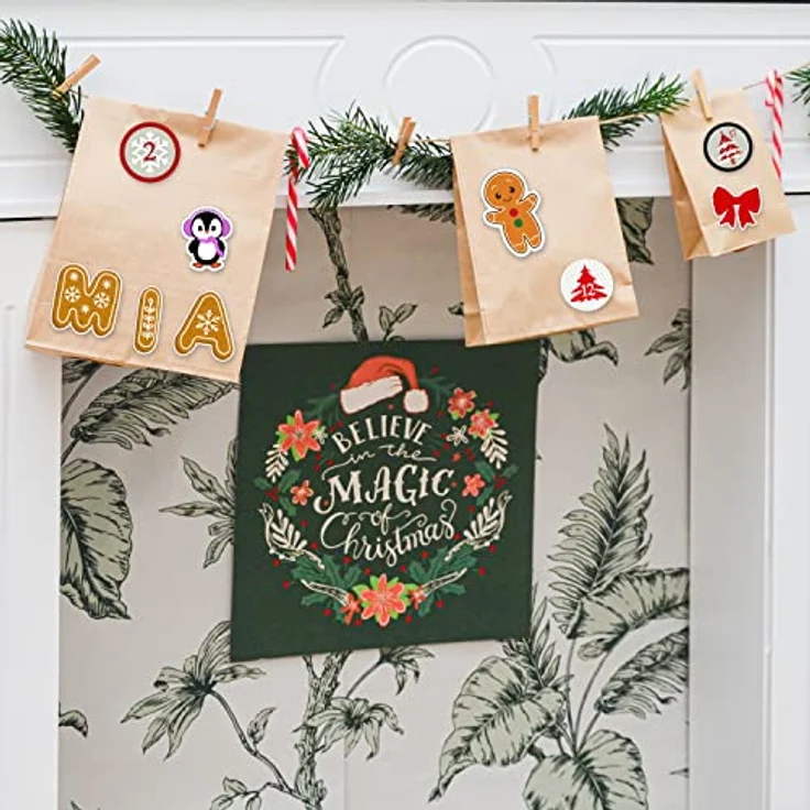 DuneDesign XXL SET MIT NAMEN: Adventskalender zum Befüllen große Tüten - 24 Papiertüten in 3 Größen 100 Sticker Bastelset DIY Adventskalender Zubehör Personalisierte Adventskalender zum Selber Basteln – Bild 5