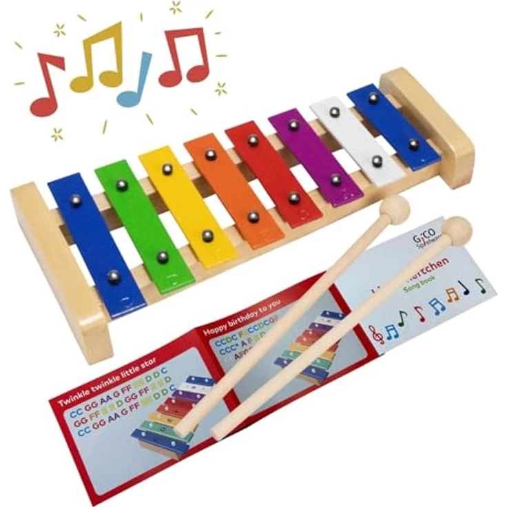 GICO Kinder Xylophon aus Holz mit 8 Tönen (C-DUR), inkl. 2 Schlägel und Liederbuch, ideal für musikalische Früherziehung - 3811 – Bild 1