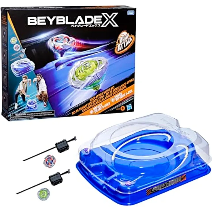 Hasbro Beyblade X Drop Attack Battle Set, Beystadium-Arena mit 2 Kreisel und X-Celerator Schiene für spannende Battles