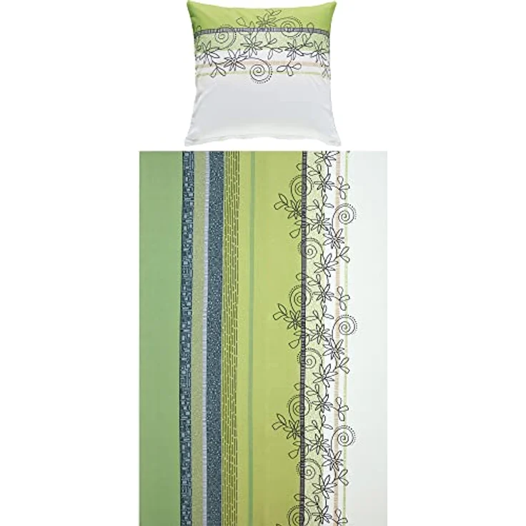 Erwin Müller Bettwäsche, Bettgarnitur Fein-Biber Blumen 4-TLG Sparpaket grün-blau-weiß Größe 135x200 cm (80x80 cm) - hautsymphatisch, bügelleicht, mit Marken-Reißverschluss (weitere Größen) – Bild 2