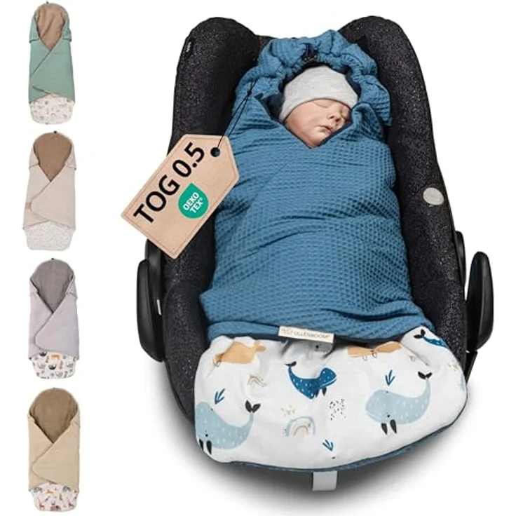 ULLENBOOM Einschlagdecke für die Babyschale Sommer, atmungsaktiv, 0,5 TOG, aus 100% Baumwolle, für 0-9 Monate – Bild 1