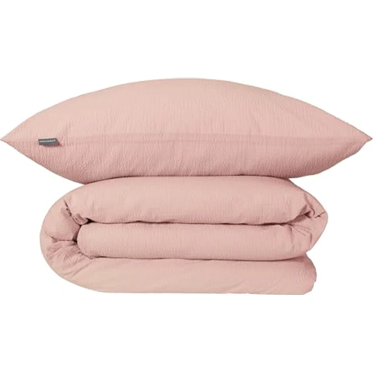 Schiesser Bettwäscheset Laura | Baumwoll Seersucker | 100% Baumwolle aus nachhaltiger Produktion | 135x200cm + 80x80cm | Hellrosa – Bild 1