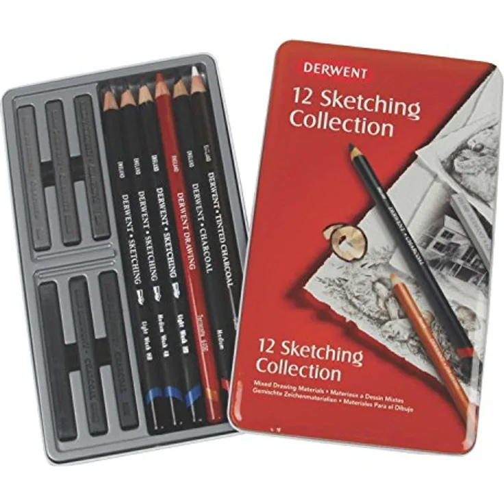 Derwent Sketching Collection Set, 12 Bleistifte in Aufbewahrungsttin für Künstler und Zeichner
