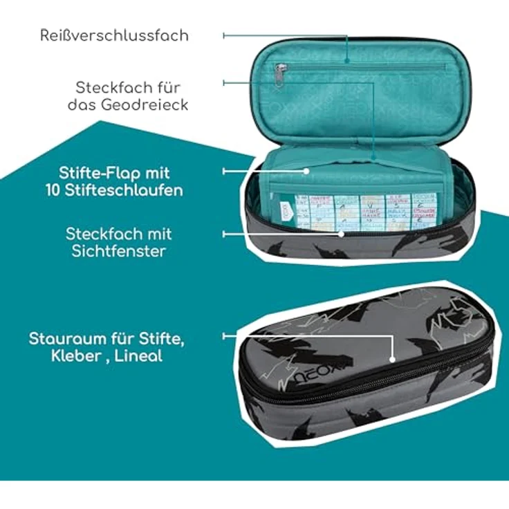 neoxx Jump Schlamperbox Dragon Thunder, aus 100% recycelten PET-Flaschen, Hauptfach mit Reißverschluss, 10 Stifteschlaufen, Sichtfenster - Schulbedarf für Kinder – Bild 5