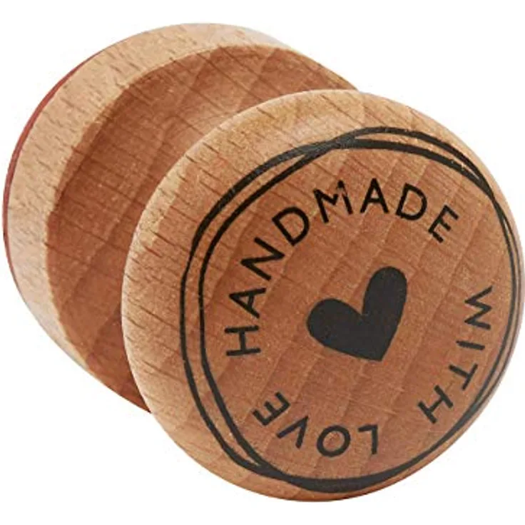 Rayher Stempel Holz "Handmade with love", rund, 3 cm ø, Motivstempel Holz, Holzstempel, Butterer Stempel, Rundstempel, 29022000