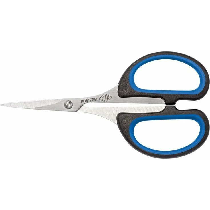 WEDO Silhouettenschere Soft-Cut, Papierschere aus rostfreiem Edelstahl mit großen Softgrip Grifflöchern, schwarz-blau, 10,5 cm