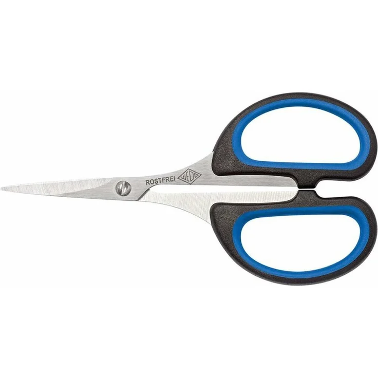 WEDO Silhouettenschere Soft-Cut, Papierschere aus rostfreiem Edelstahl mit großen Softgrip Grifflöchern, schwarz-blau, 10,5 cm