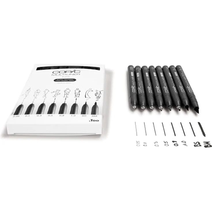 COPIC Marker Multiliner Classic Set B, 8er Set in Schwarz mit 8 Strichstärken: 0.05 - 1.0, Brush S und M – Bild 6