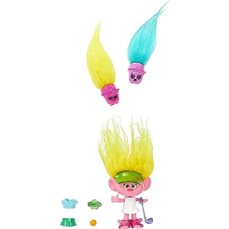 DREAMWORKS TROLLS Gemeinsam Stark – Haarige Überraschungen Viva, Puppe mit leuchtend gelbem, plüschigem Haar und 3 Überraschungszubehörteilen, für Kinder ab 3 Jahren, HNF11