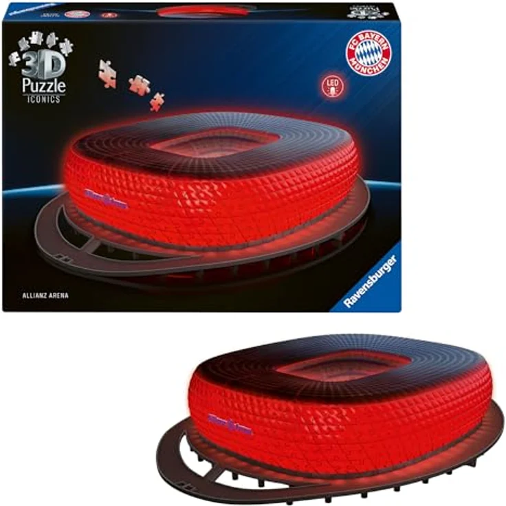 Ravensburger 3D Puzzle Iconics: Allianz Arena - detailgetreue Nachbildung mit LED-Licht, 216 Teile – Bild 2