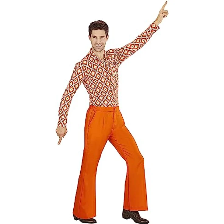 Widmann 70er Jahre Herrenhose, orangefarbene Schlaghose mit bequemen Gummizug, XXL – Bild 3