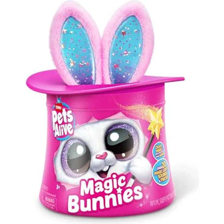 ZURU Pet's Alive Magic Bunny Surprise, interaktives Funktionsplüsch mit über 20 Zauberfunktionen, schwarz/rosa/weiß