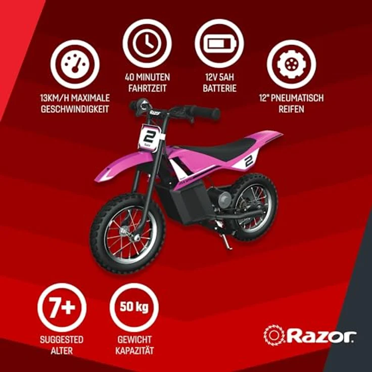 Razor MX125 Dirt Rocket Kids Electric Motorbike, 8 mph Max Speed, 40 Minuten Fahrzeit - RožinÄ— – Bild 2