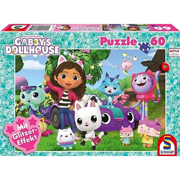 Schmidt Spiele 56474 Glitzerpuzzle, Fröhliche Freunde, 60 Teile Kinderpuzzle – Bild 1