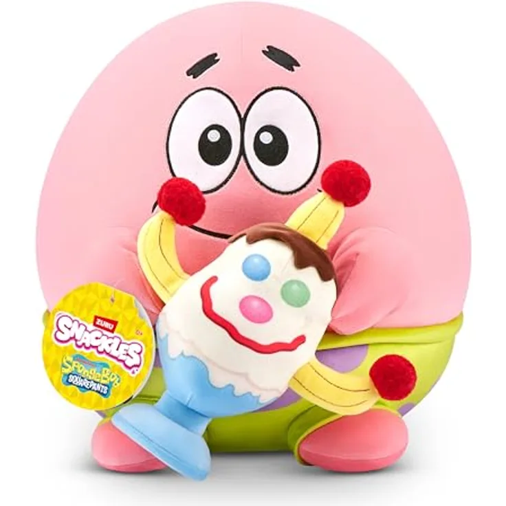 Snackles Spongebob Schwammkopf Plüschspielzeug, 35 cm mit Patrick & Goofy Goober Snack-Accessoire, superweicher Plüsch
