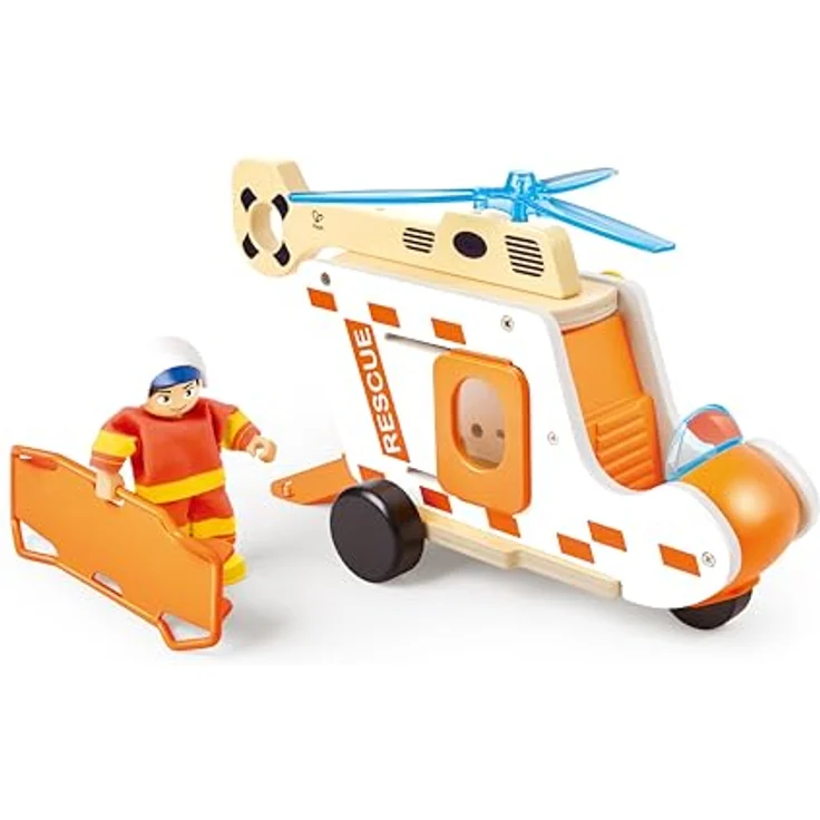 Hape Rescue Helicopter, Spielset mit 1 Figur, Hubschrauber mit öffnenden Türen und beweglichem Piloten, für Kinder ab 24 Monaten – Bild 1