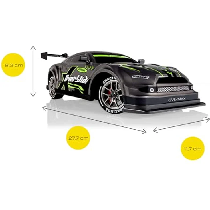 Overmax X-OVERSLIDE, Ferngesteuertes RC Drift-Auto, 1:16, 20 km/h, 4WD-Antrieb, 2 Akkus 500 mAh, Hindernisse Set, Extra Gehäuse – Bild 2
