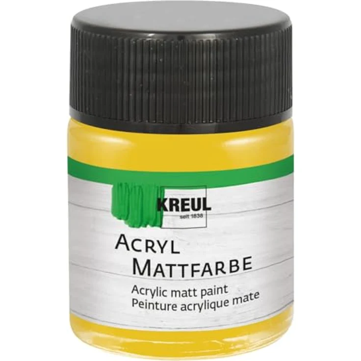 KREUL 75530 Acryl Mattfarbe, gold, cremig deckend, schnelltrocknend, 50 ml Glas, wasserbasierte Farbe für viele Untergründe – Bild 1